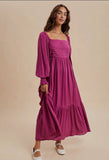 Olivia Dress in brown, green, mulberry