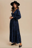 AILANY SMOCKED FLORAL MAXI DRESS IN NAVY