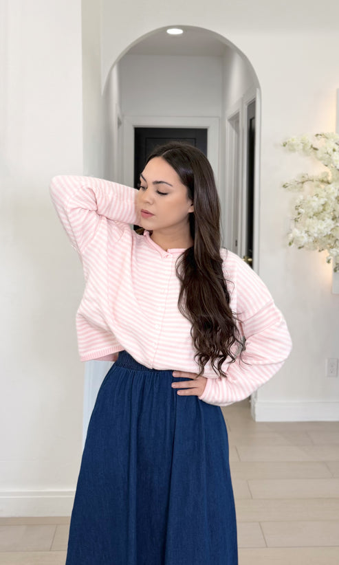 pink striped oversized cardigan