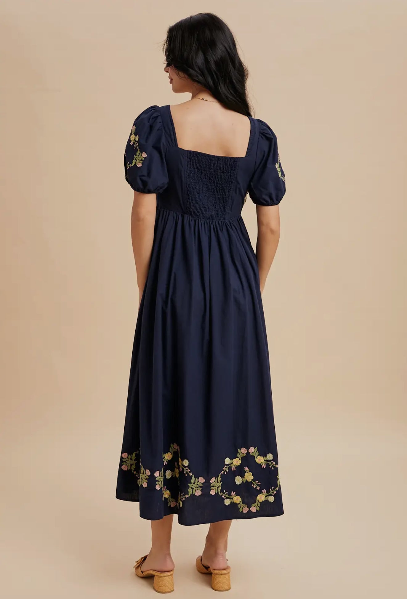 Paola Embroidered Pleated Maxi Dress