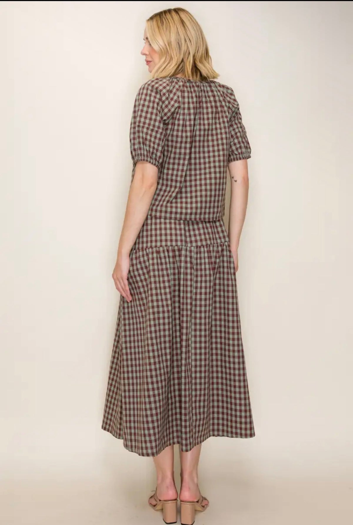 Gingham Top and Skirt Set / Mint/Chocolate