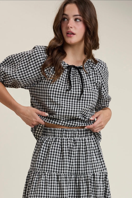 Gingham Top and Skirt Set - ivory / balck