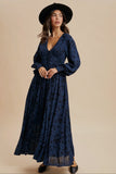 AILANY SMOCKED FLORAL MAXI DRESS IN NAVY