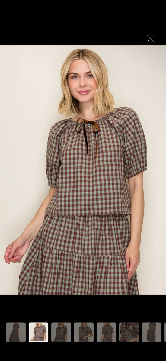 Gingham Top and Skirt Set / Mint/Chocolate