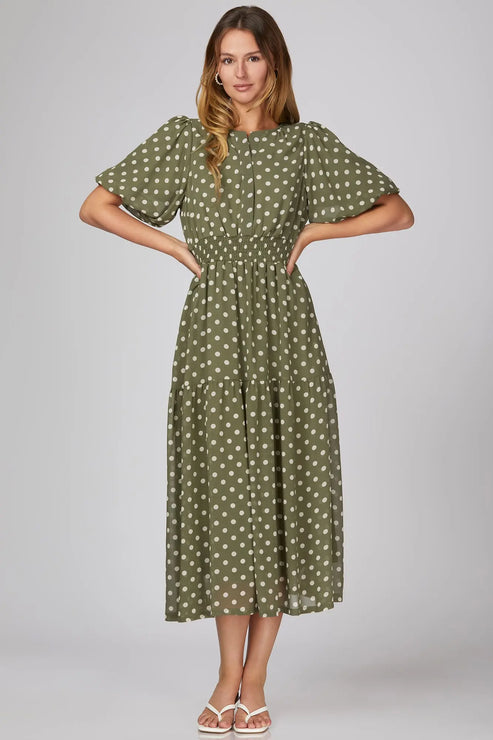 Polkadots dress in sage