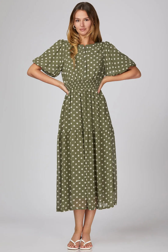 Polkadots dress in sage