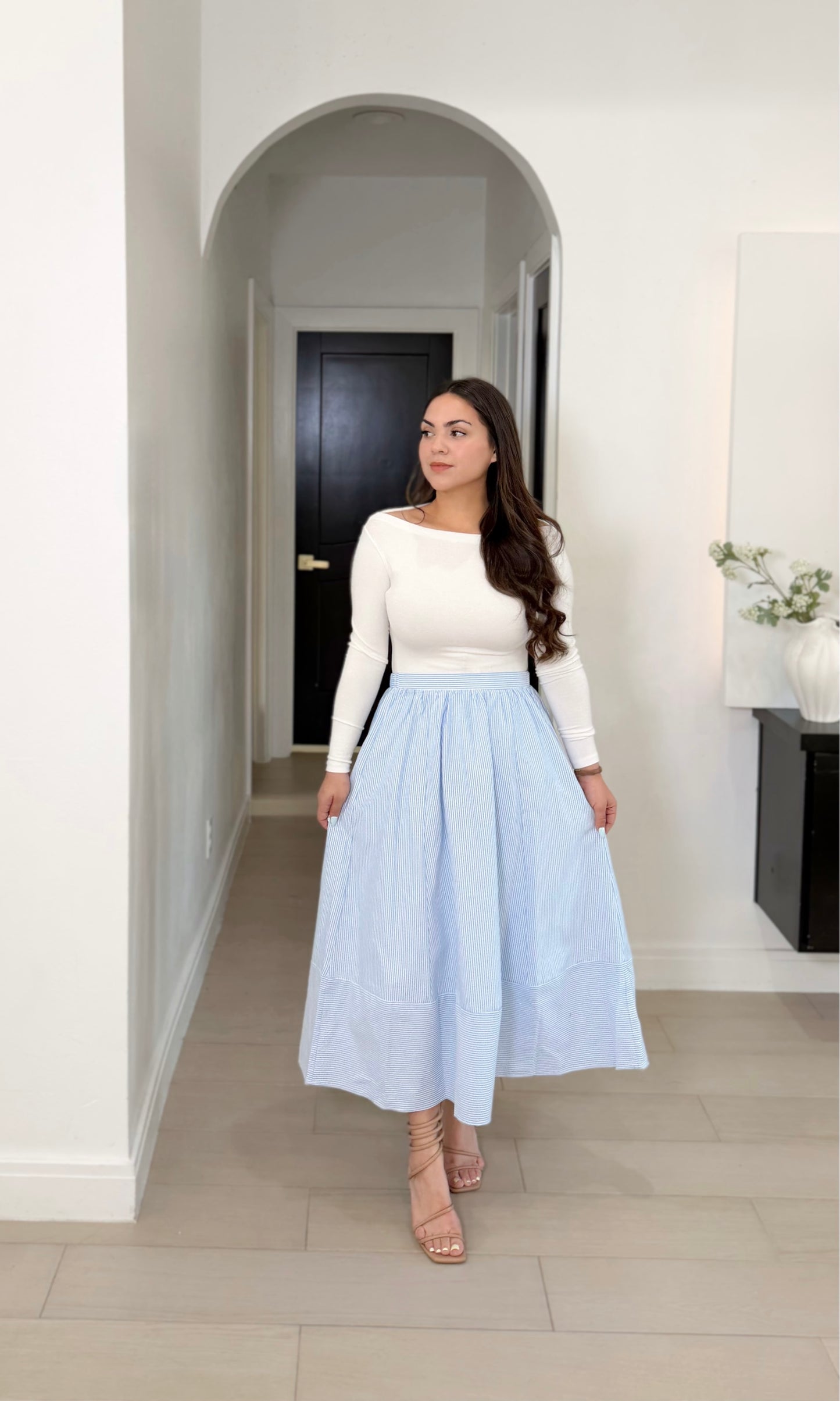 Kim skirt in beige & baby blue
