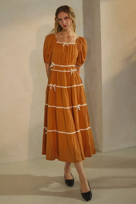 Angela dress in olive & Rust