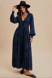 AILANY SMOCKED FLORAL MAXI DRESS IN NAVY