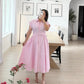 GIA PINK STRIPE BELTED COTTON MIDI DRESS