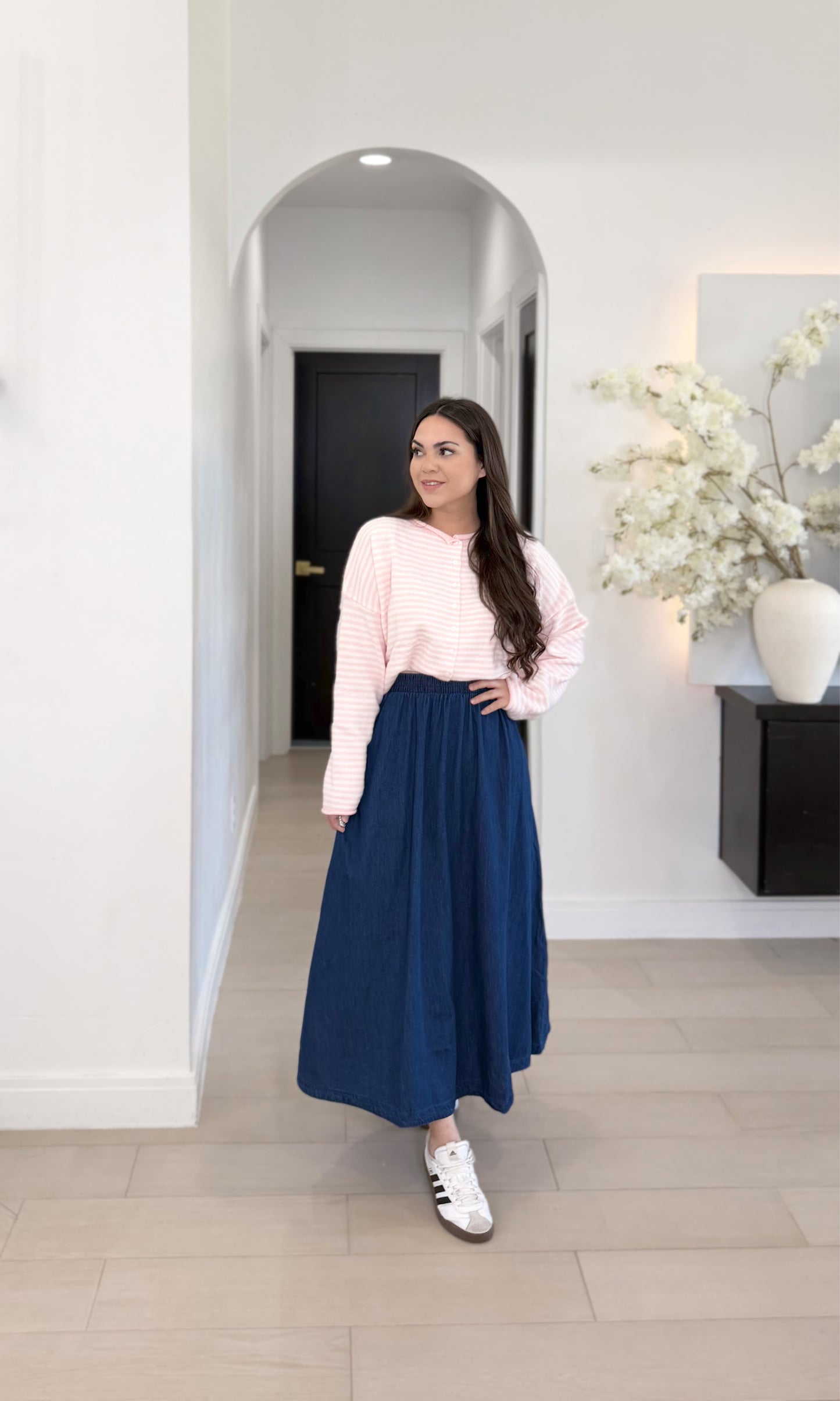 pink striped oversized cardigan