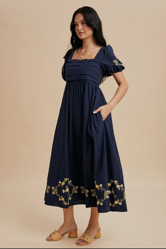 Paola Embroidered Pleated Maxi Dress