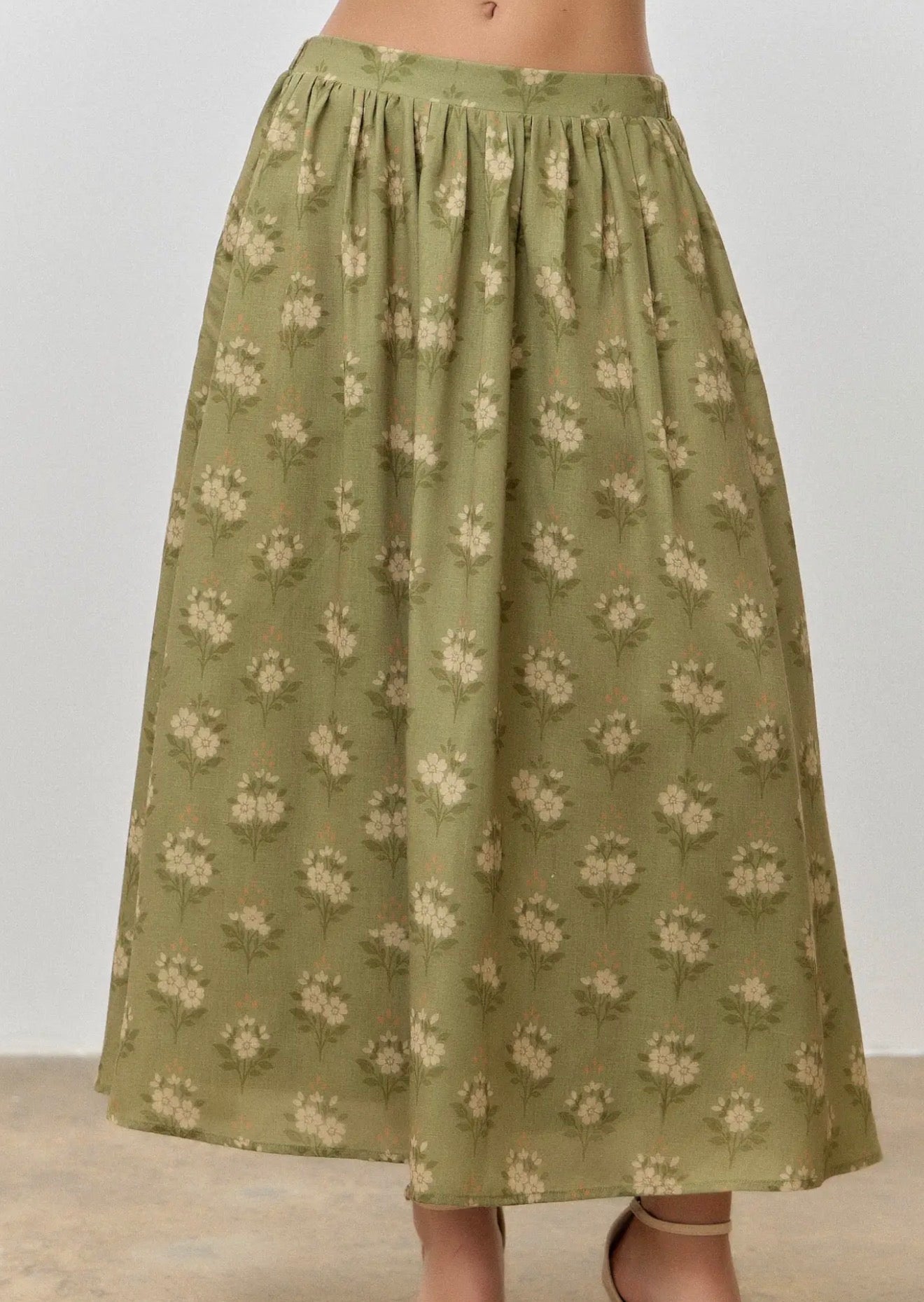Bella Floral Print Elastic Waist Midi Skirt
