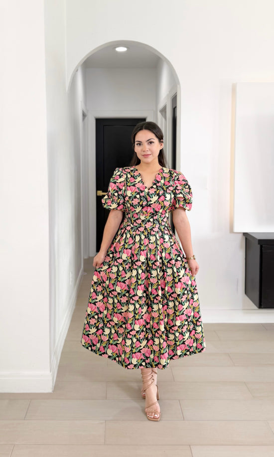 Lea floral dress in black