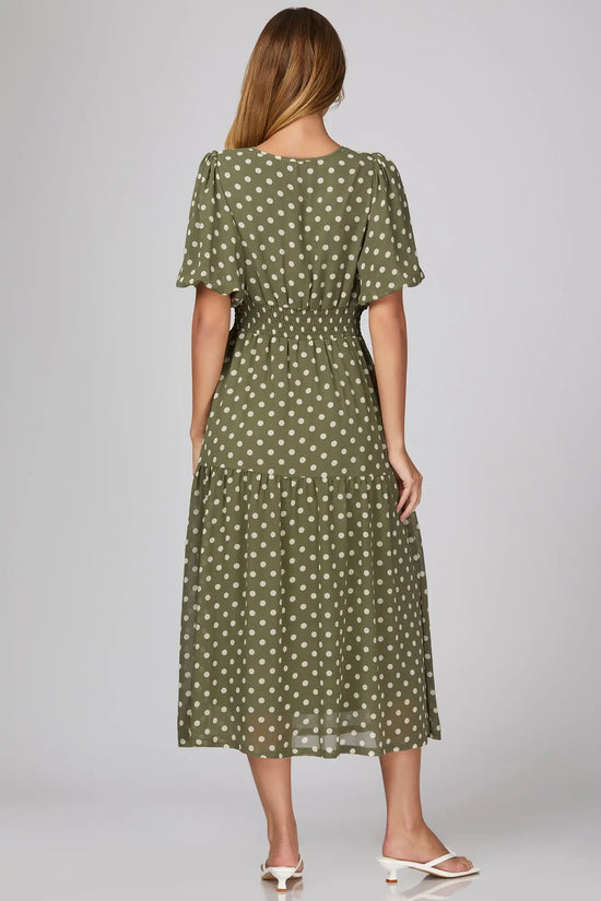 Polkadots dress in sage