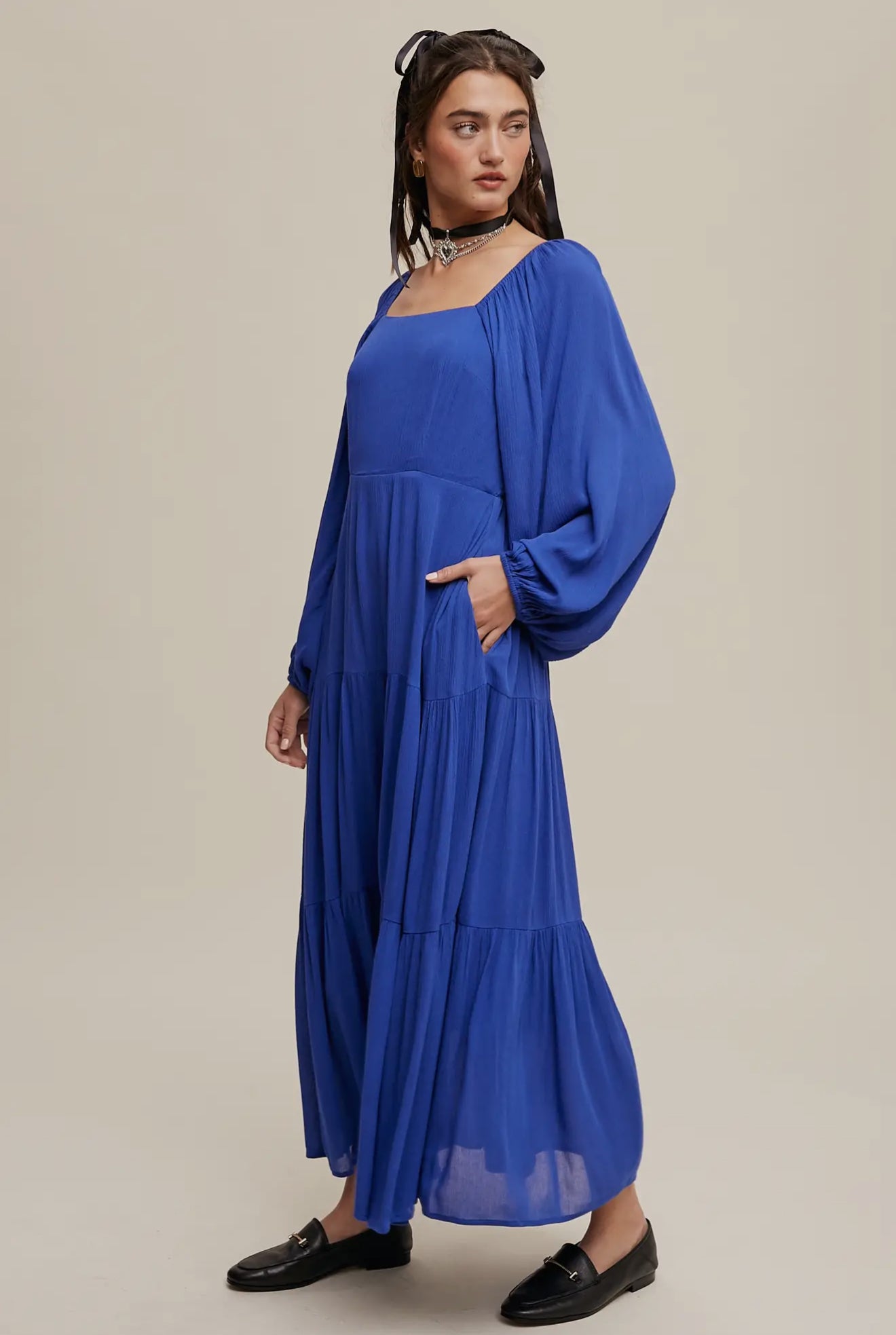 Ali Romantic Square Neck Tiered Boho
Maxi Dress