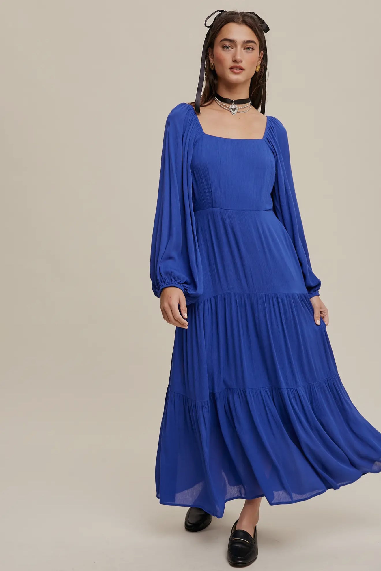 Ali Romantic Square Neck Tiered Boho
Maxi Dress