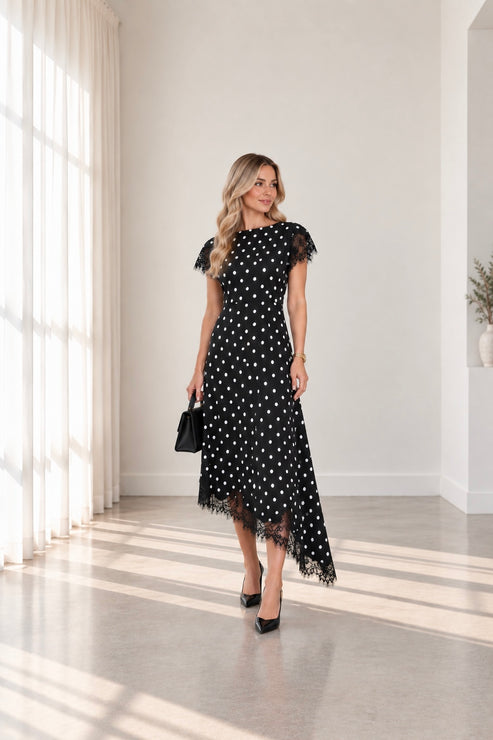 Fernanda Polkadot black dress