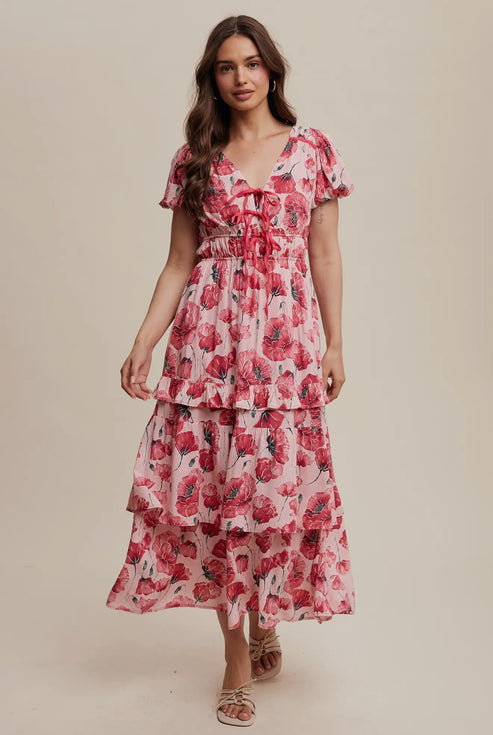 HONEY BLOOM Floral Tiered Maxi Dress