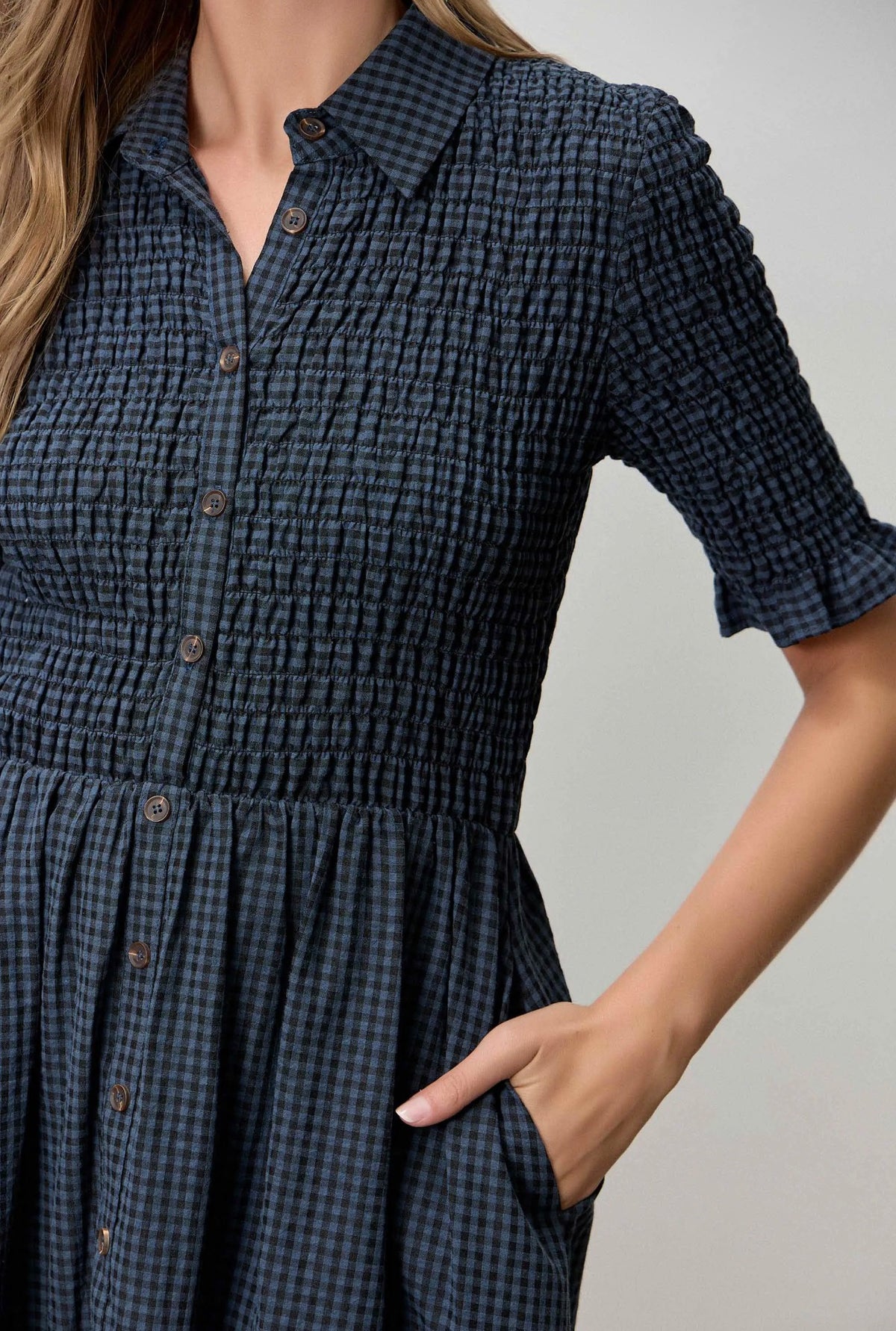 Ana Gingham navy dress