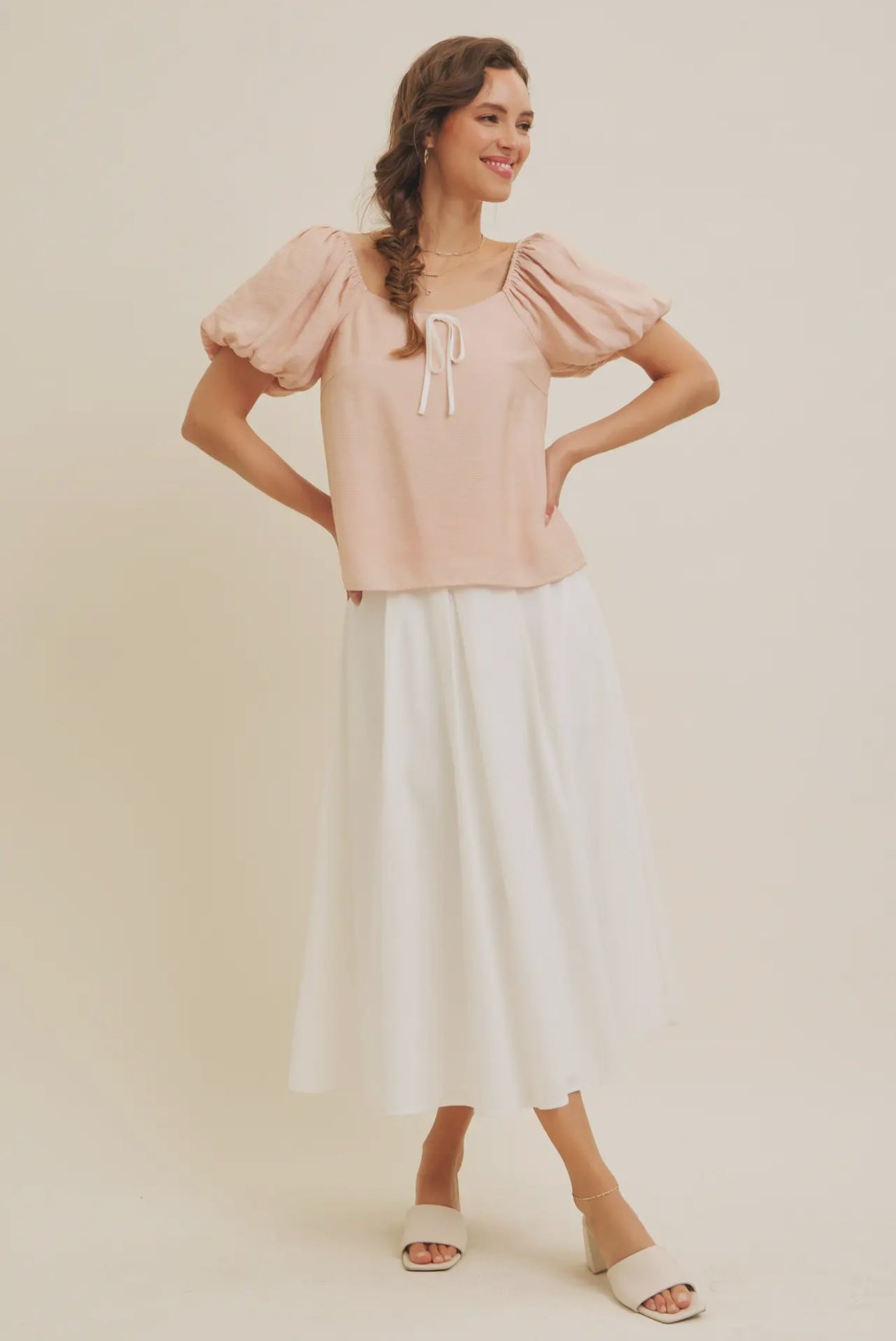 Leah Gracefully Classic Linen-Blend Pleated Midi Skirt