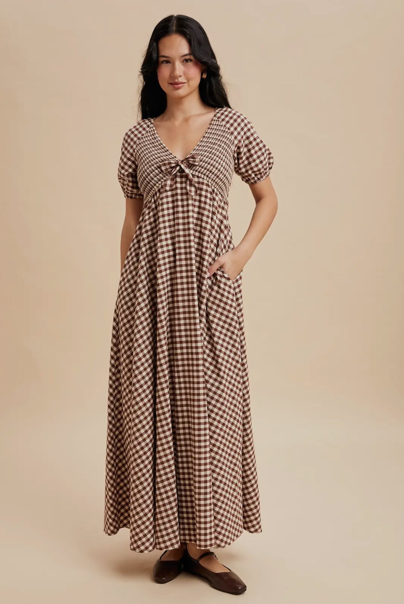 Smocked Gingham Maxi Dress