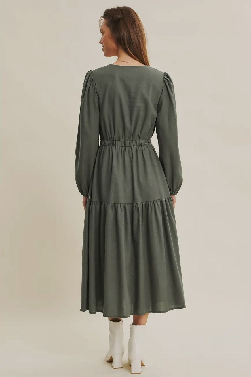 Grace dress Elegant Linen Blend with Romantic Embroidery