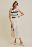 Leah Gracefully Classic Linen-Blend Pleated Midi Skirt