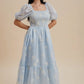 Cloud Embroidered Smocked Maxi Dress