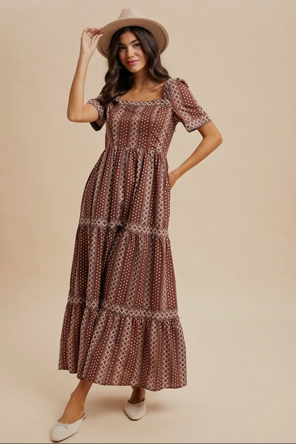 Damaris maxi dress in brown multi