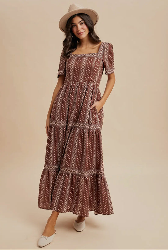Damaris maxi dress in brown multi