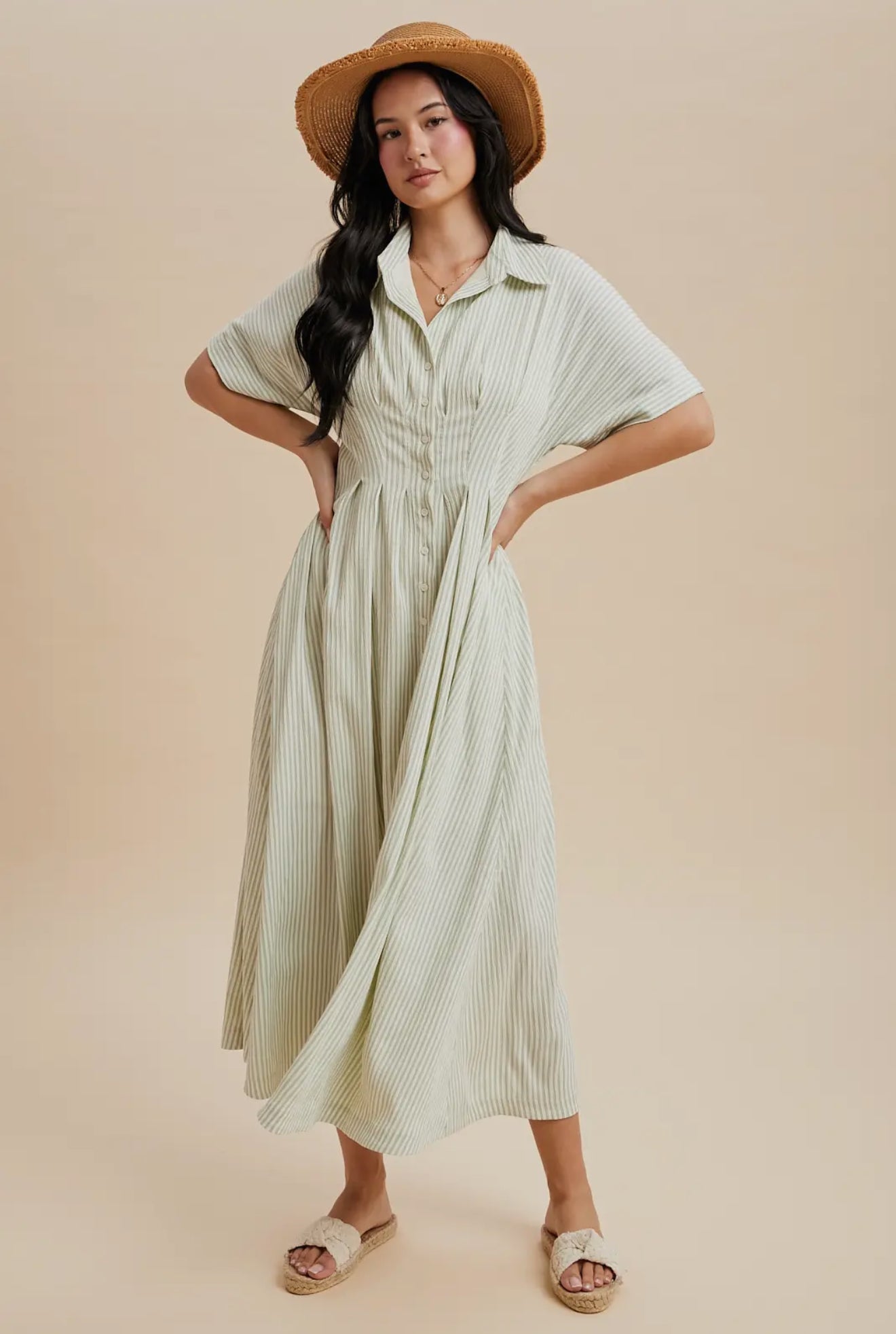 Striped Button Down Shirt Dress