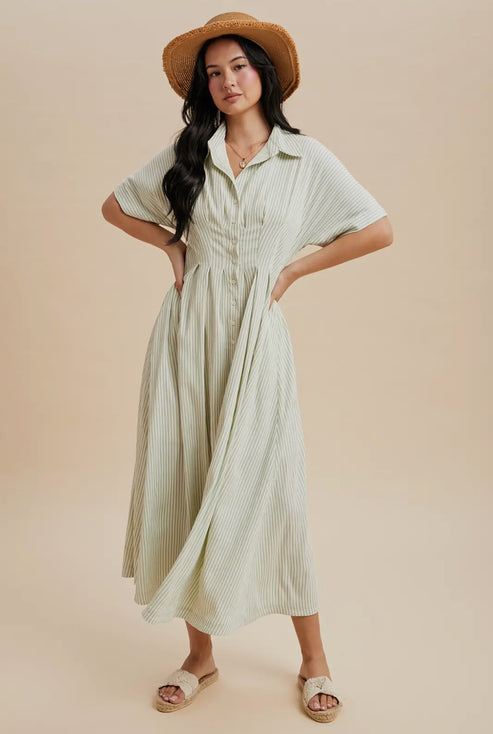 Striped Button Down Shirt Dress