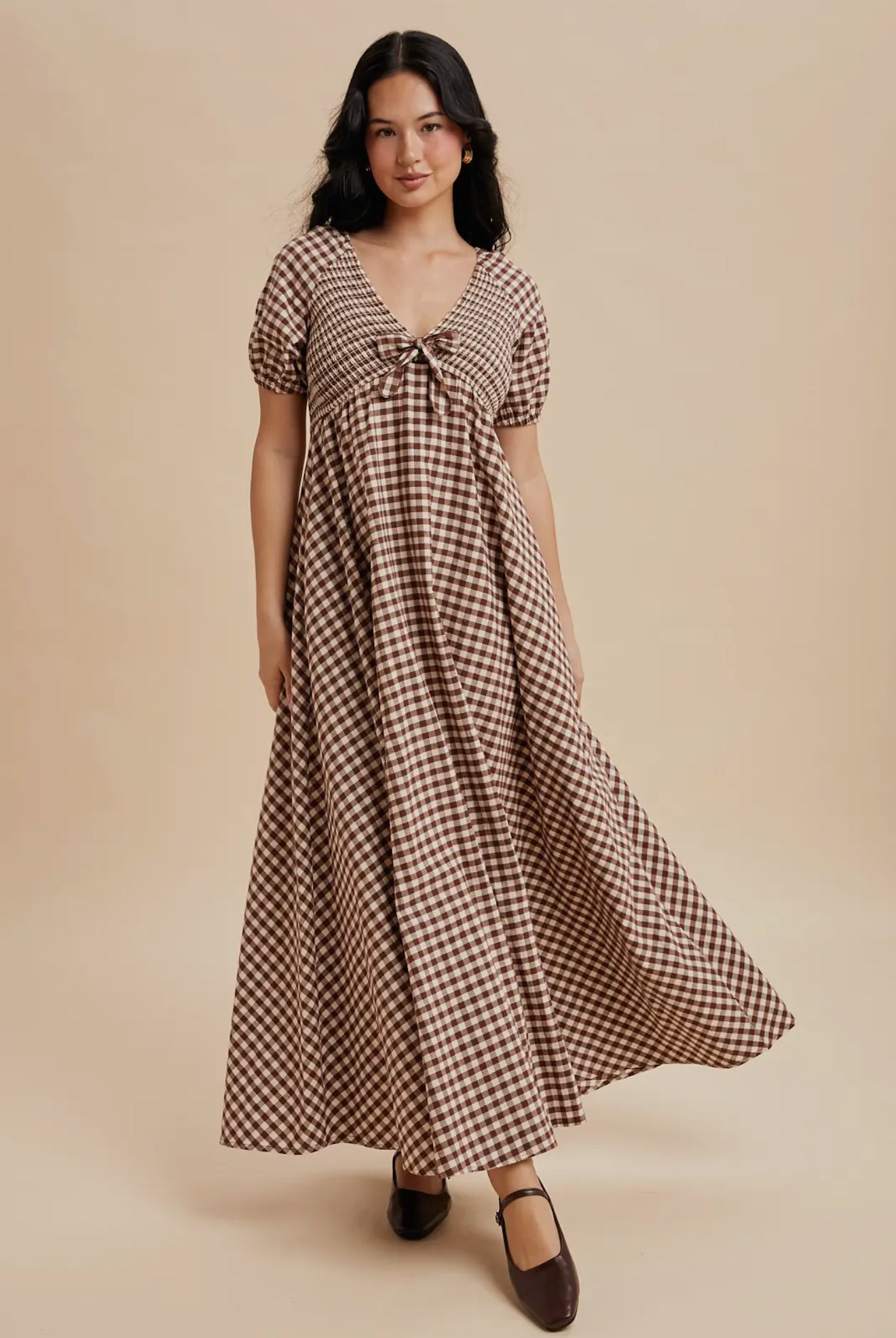Smocked Gingham Maxi Dress