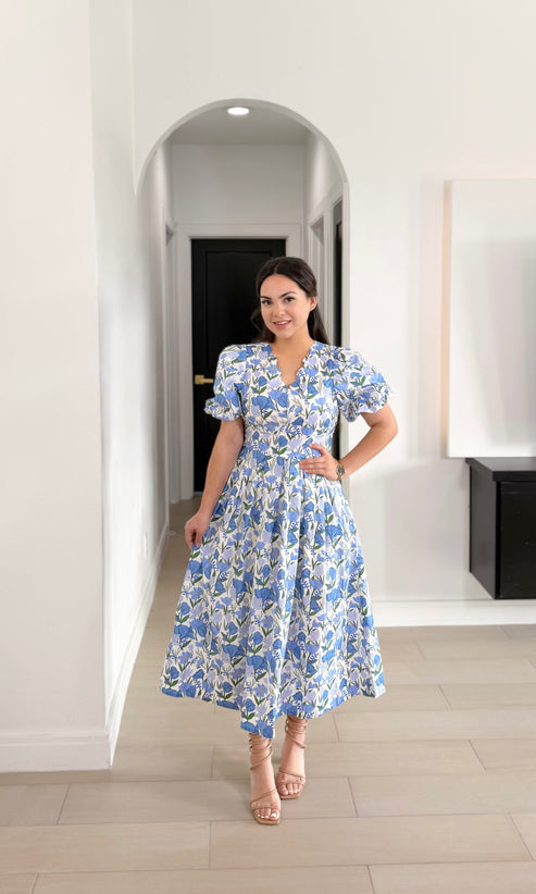 Lea floral dress in blue