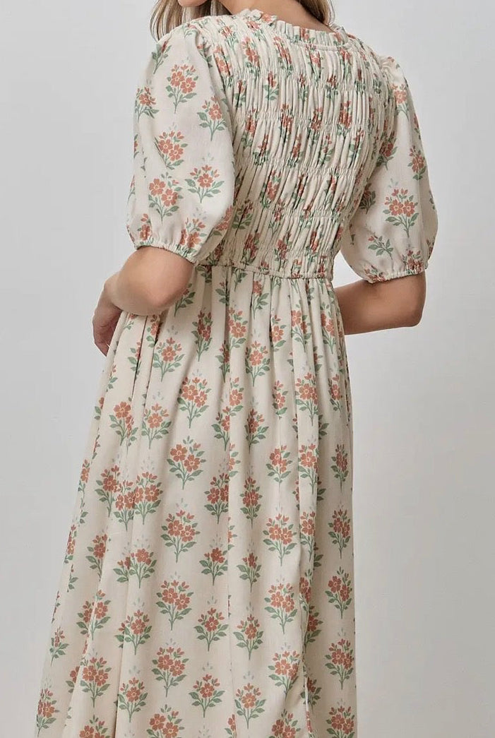 Mariana Smocked cream Multi dress