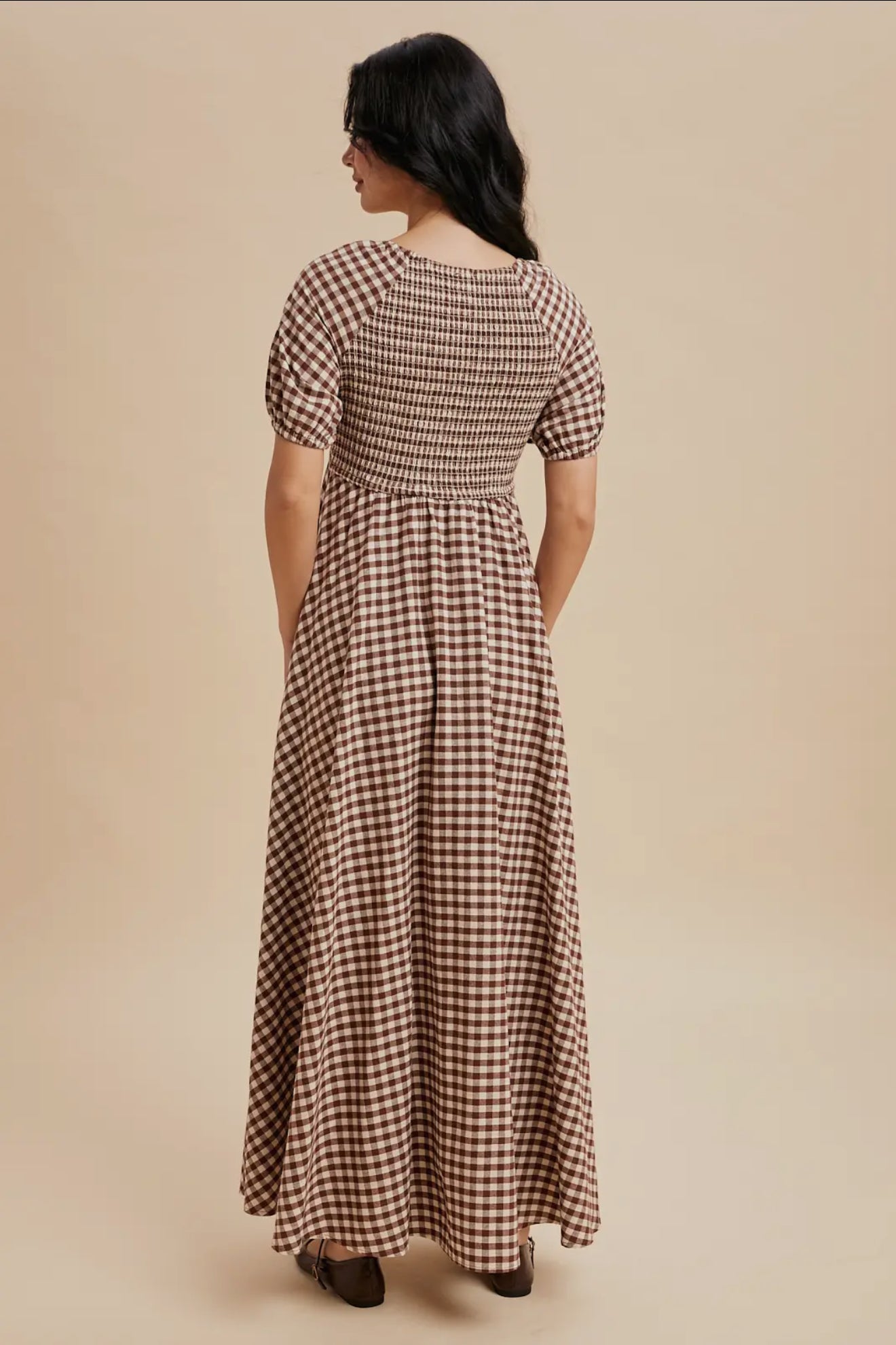 Smocked Gingham Maxi Dress