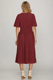 DRESS IN OLIVE, BURGUNDY, TAUPE