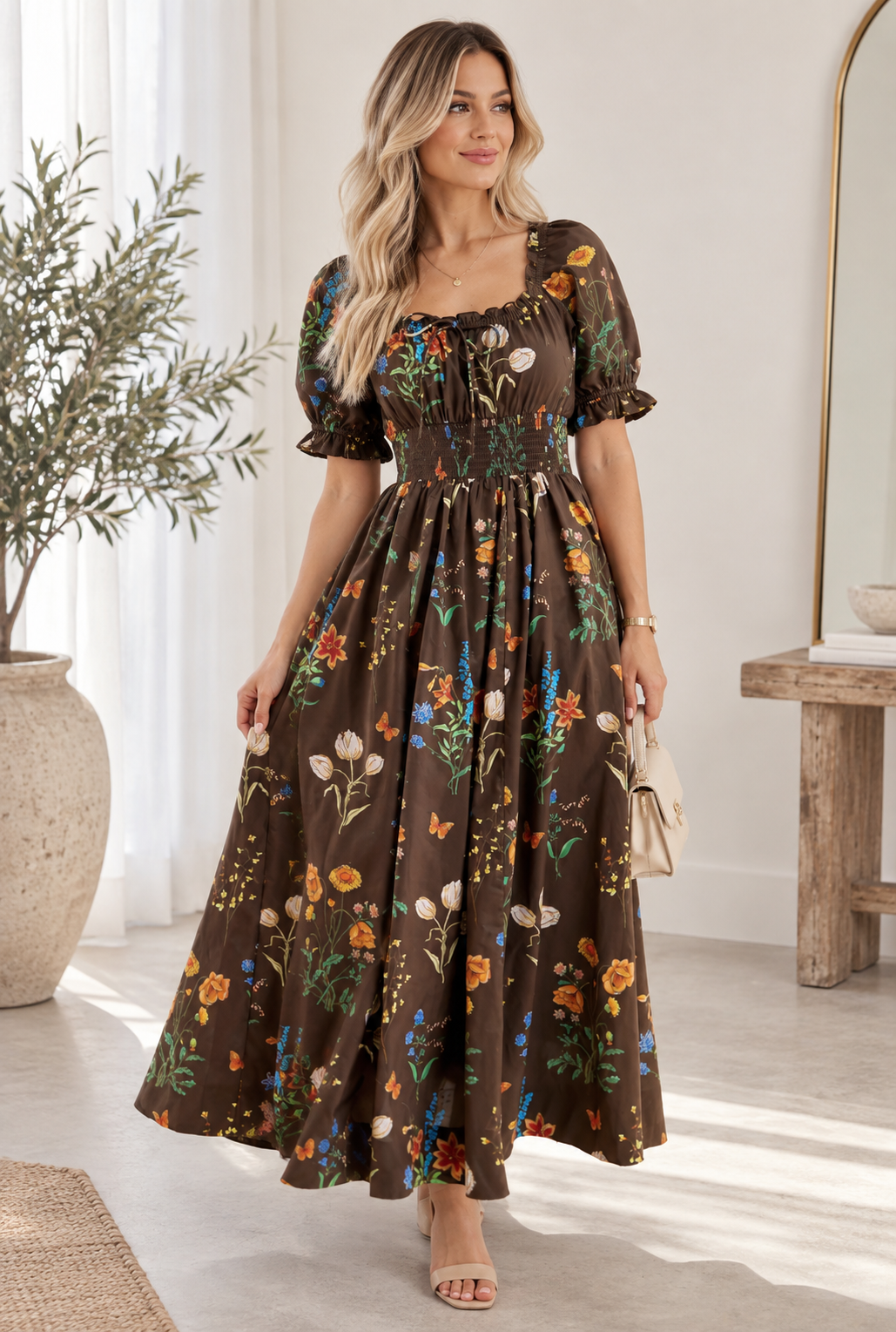 Mocha Garden maxi Dress