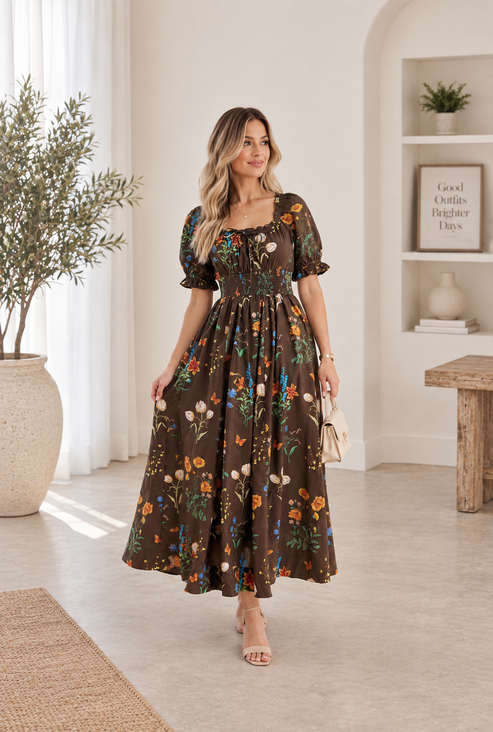 Mocha Garden maxi Dress