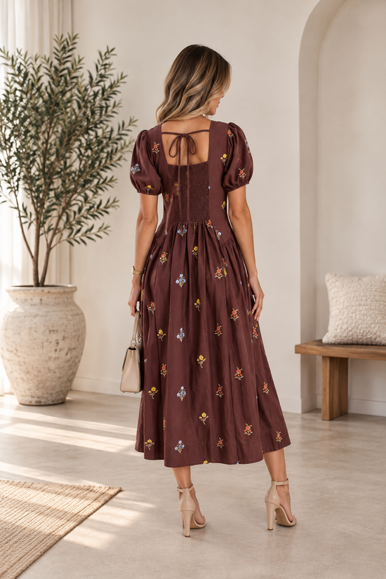 Smocked Cotton Embroidered Floral Maxi
