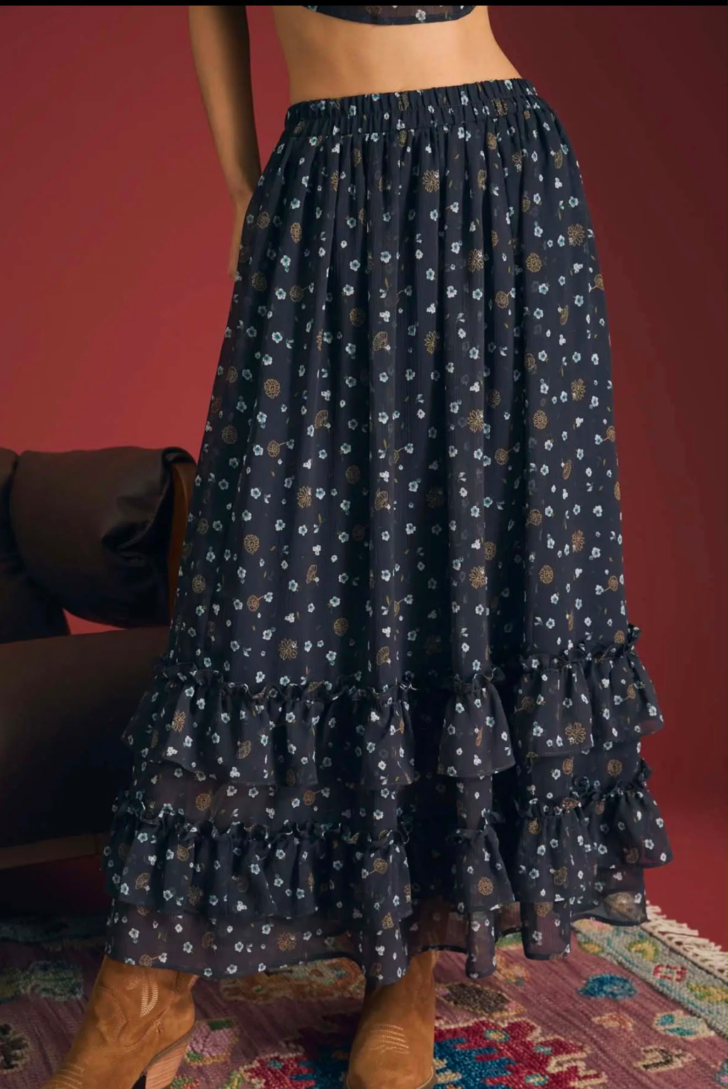 Juelie floral navy skirt