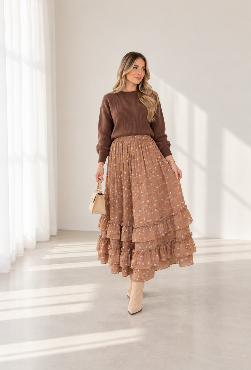 Julie floral skirt in mocha