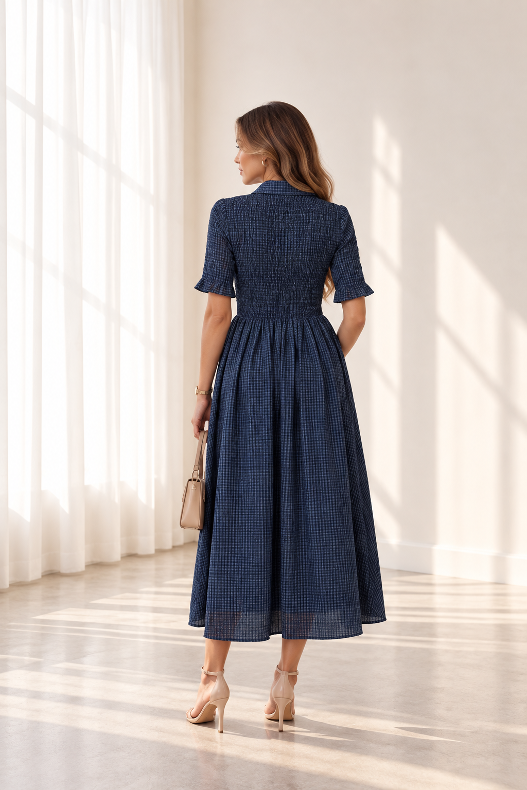 Ana Gingham navy dress