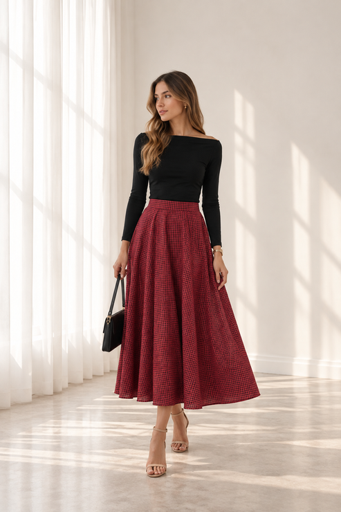 Velen Gingham Maxi skit red/ black