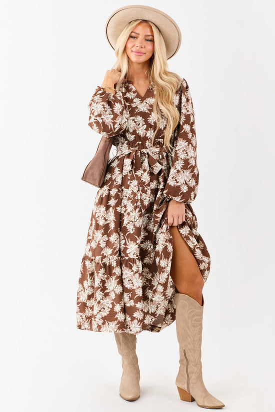 Lia Dress Brown floral maxi
