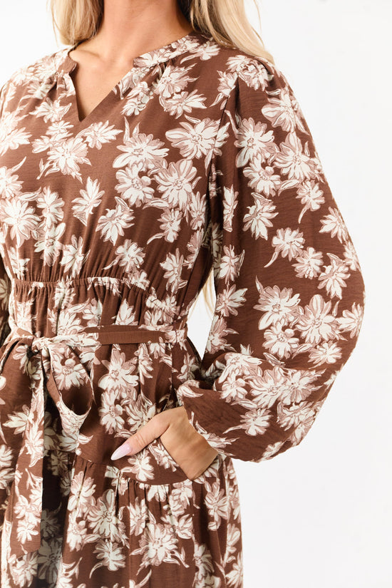 Lia Dress Brown floral maxi