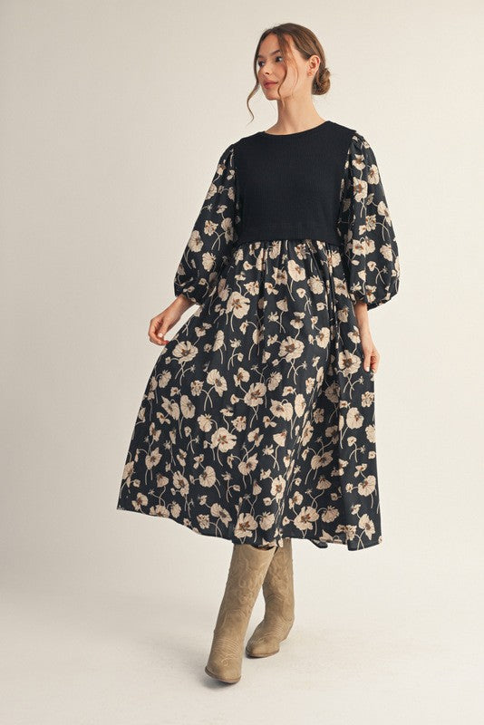 RESTOCKED! Balck floral dress