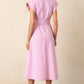 GIA PINK STRIPE BELTED COTTON MIDI DRESS