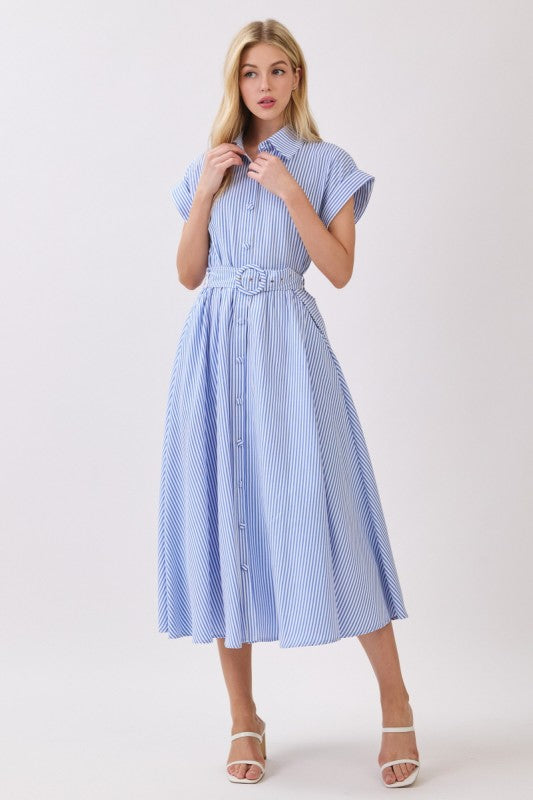 Sofía Striped Short Sleeve Button Down Maxi
Dress